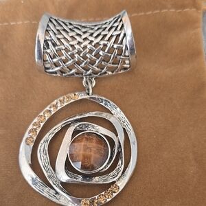 Silver and Brown Pendant Necklace